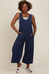 Navy Blue V-Neck Wide Leg Maternity Jumpsuit