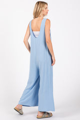 Light Blue V-Neck Wide Leg Jumpsuit