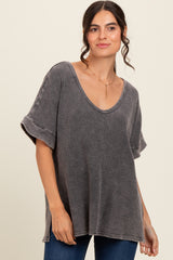 Charcoal Waffle Knit V-Neck Maternity Top