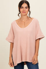 Mauve Waffle Knit V-Neck Maternity Top