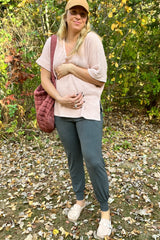 Mauve Waffle Knit V-Neck Maternity Top