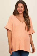 Peach Waffle Knit V-Neck Maternity Top