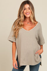 Sage Waffle Knit V-Neck Maternity Top