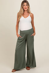 Olive Wide Smock Waist Maternity Pants