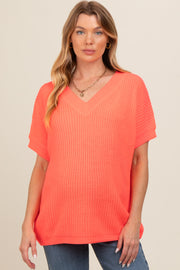 Coral V-Neck Chunky Knit Sweater Maternity Top