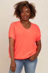 Coral V-Neck Chunky Knit Sweater Top