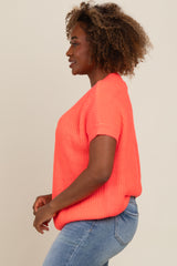 Coral V-Neck Chunky Knit Sweater Top