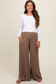 Mocha Wide Smock Waist Maternity Pants