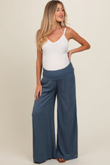 Blue Wide Smock Waist Maternity Pants