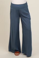 Blue Wide Smock Waist Maternity Pants