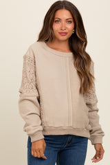 Beige Lace French Terry Maternity Top