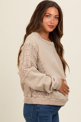 Beige Lace French Terry Maternity Top