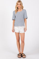 Navy Striped Puff Sleeve Top