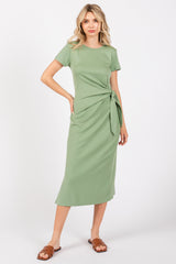 Light Green Side Tie Midi Dress