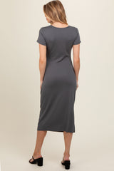 Charcoal Side Tie Maternity Midi Dress