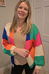 Multicolor Checkered Cardigan Sweater