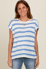 Blue Striped Knit Short Sleeve Top