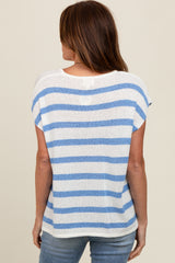 Blue Striped Knit Short Sleeve Top