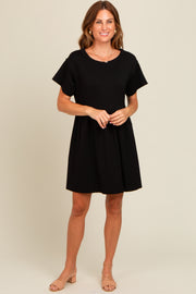 Black Cut Edge Short Sleeve Dress