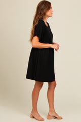 Black Cut Edge Short Sleeve Dress