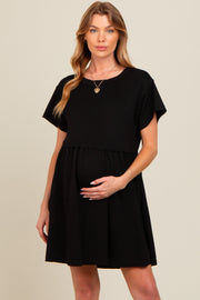 Black Cut Edge Short Sleeve Maternity Dress