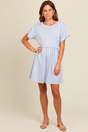 Light Blue Cut Edge Short Sleeve Dress