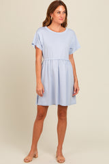 Light Blue Cut Edge Short Sleeve Dress