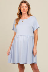 Light Blue Cut Edge Short Sleeve Maternity Dress