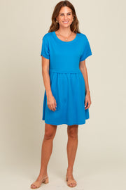 Royal Blue Cut Edge Short Sleeve Dress