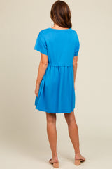 Royal Blue Cut Edge Short Sleeve Dress