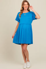 Royal Blue Cut Edge Short Sleeve Maternity Dress