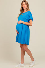 Royal Blue Cut Edge Short Sleeve Maternity Dress