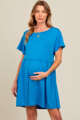 Royal Blue Cut Edge Short Sleeve Maternity Dress