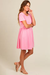 Pink Cut Edge Short Sleeve Dress