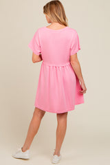 Pink Cut Edge Short Sleeve Maternity Dress