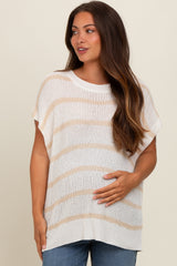 Taupe Striped Drop Shoulder Maternity Sweater Top