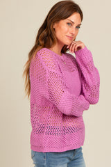 Purple Striped Open Knit Sweater