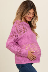 Purple Striped Open Knit Maternity Sweater