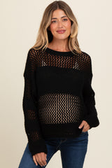 Black Striped Open Knit Maternity Sweater