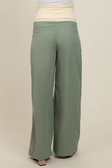 Light Olive Wide-Leg Maternity Trousers