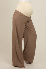 Taupe Wide-Leg Maternity Trousers