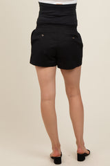 Black Pleated Maternity Shorts