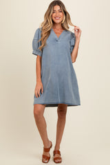 Blue Denim Pocketed Maternity Dress