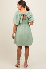 Mint Green Jacquard Puff Sleeve Maternity Dress