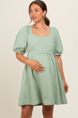 Mint Green Jacquard Puff Sleeve Maternity Dress