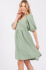 Mint Green Jacquard Puff Sleeve Dress