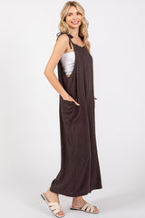 Brown Linen Shoulder Tie Jumpsuit