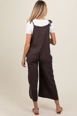 Brown Linen Shoulder Tie Maternity Jumpsuit