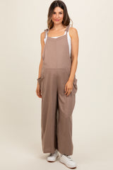 Mocha Linen Shoulder Tie Maternity Jumpsuit