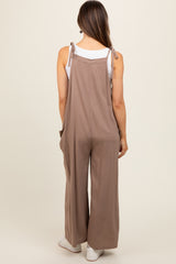 Mocha Linen Shoulder Tie Maternity Jumpsuit